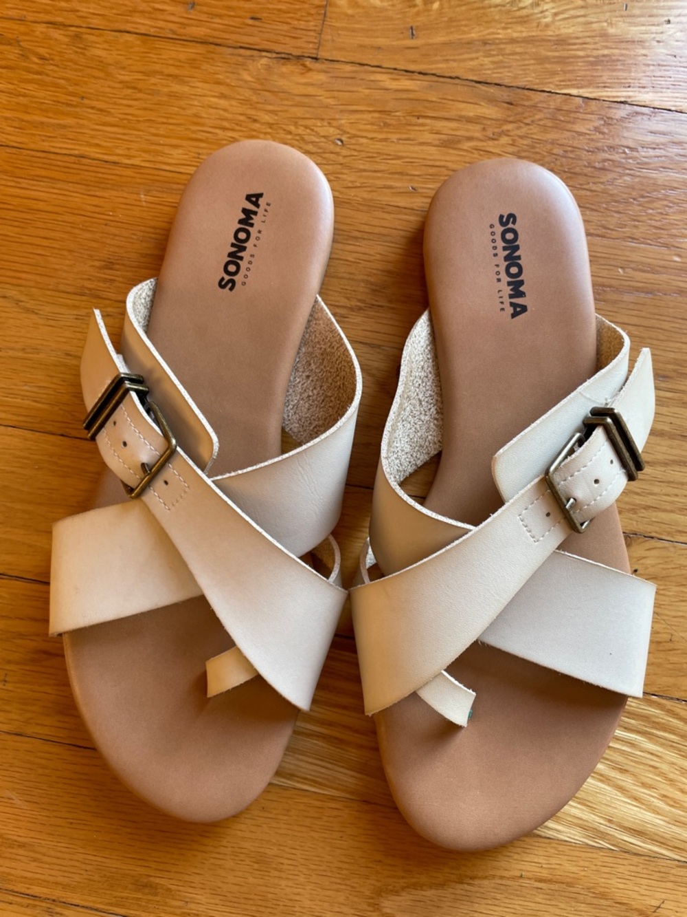 SONOMA Cream Crossover Slide Sandals with Buckle